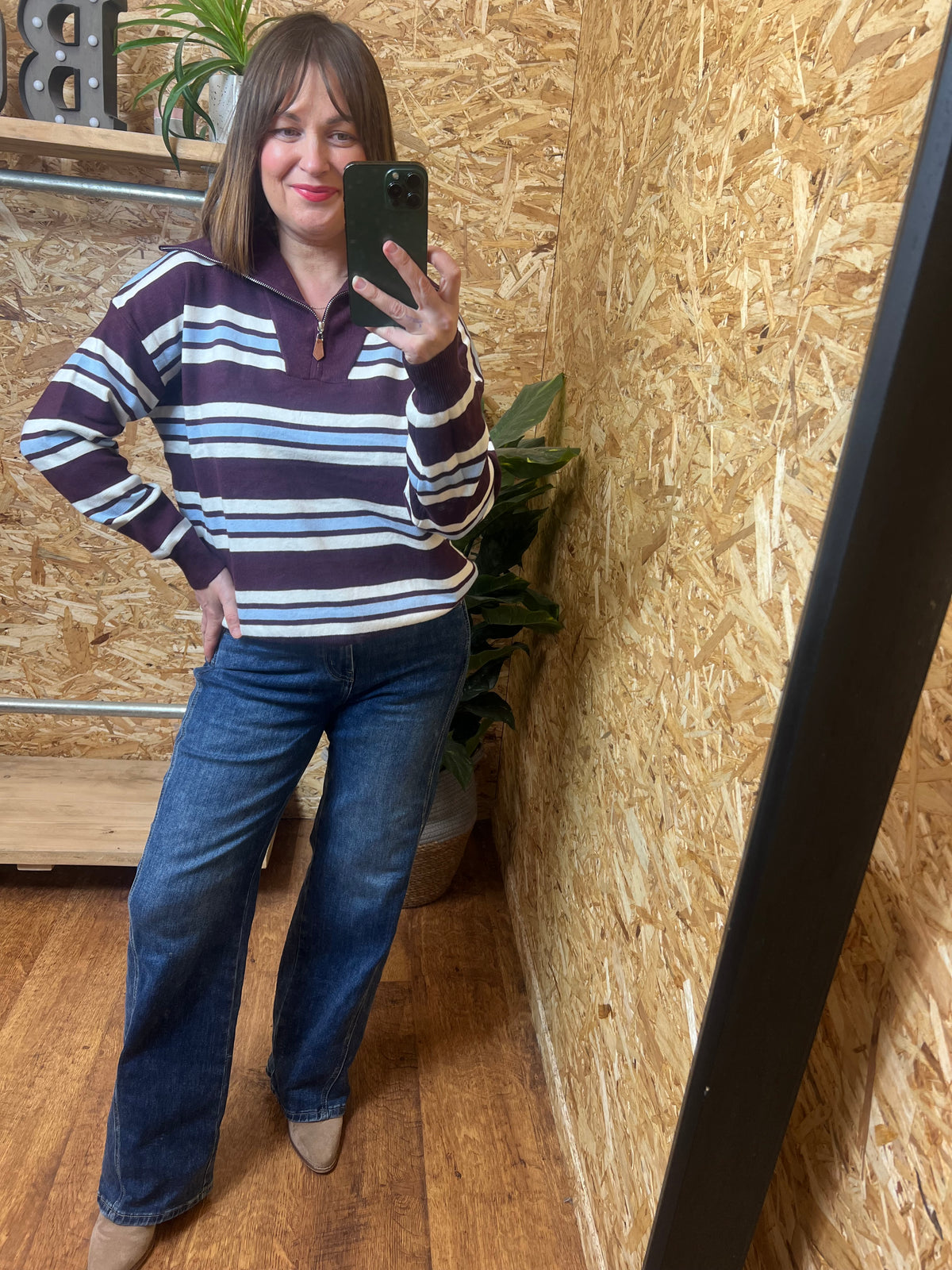 Stripe Half Zip Knit