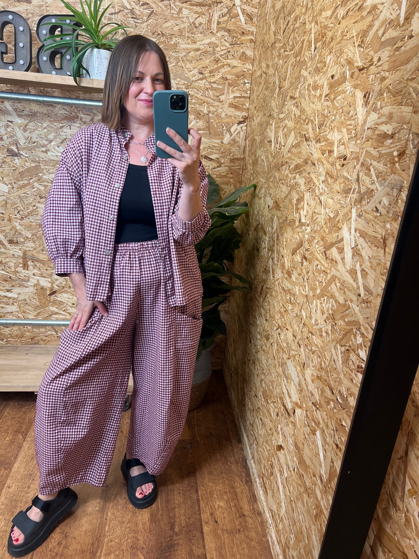 Gingham Barrel Leg Trousers