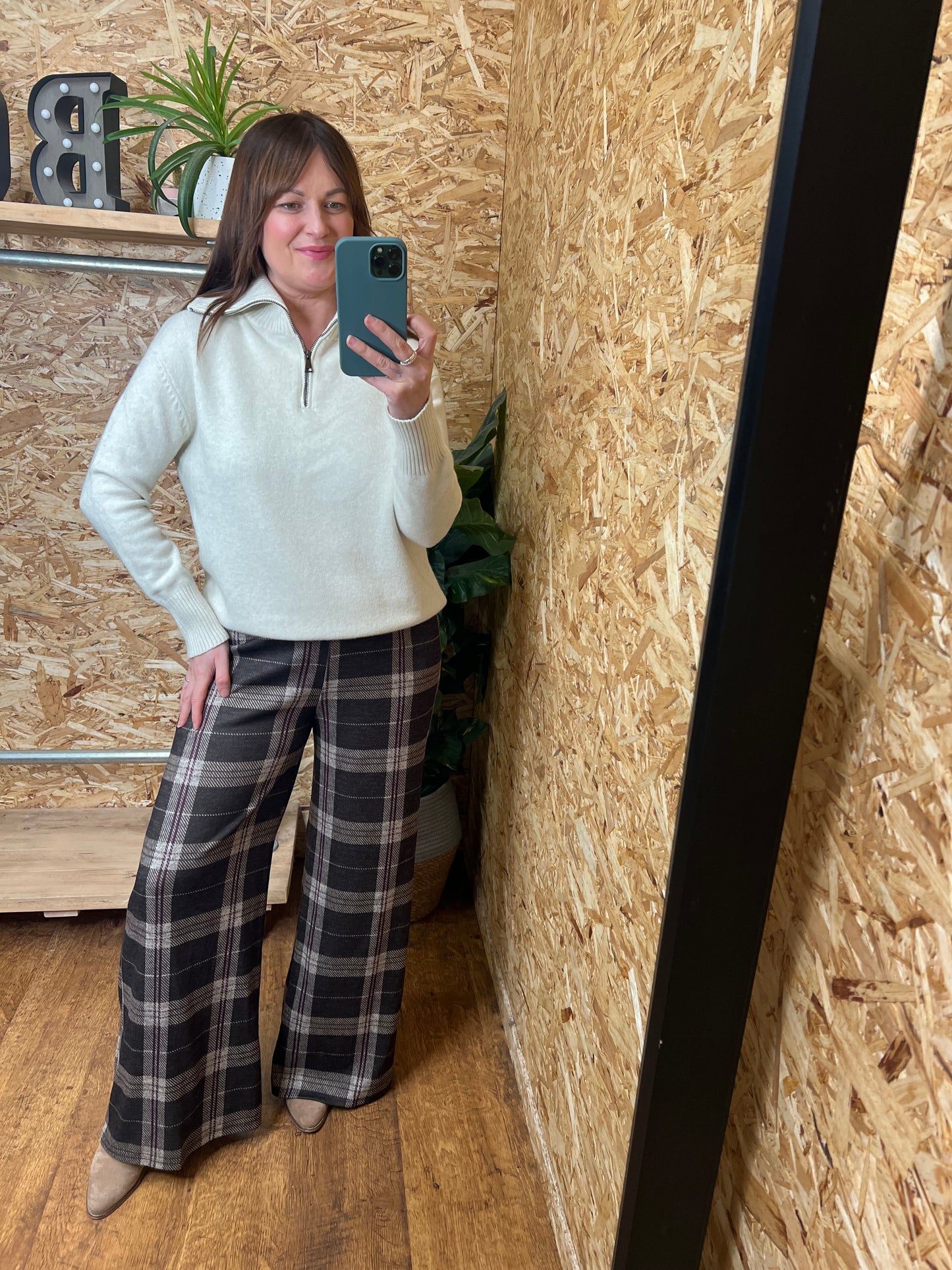 Checked Wide Leg Trousers