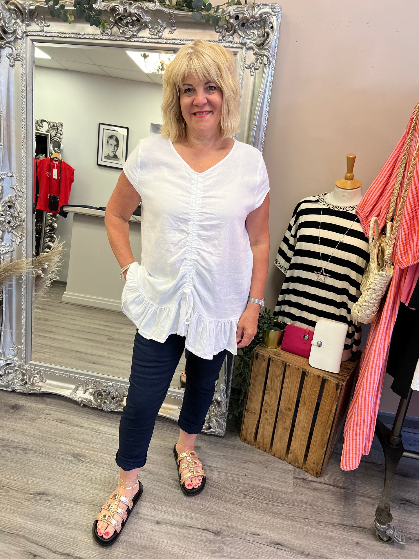 Ruched Front Linen Mix Top