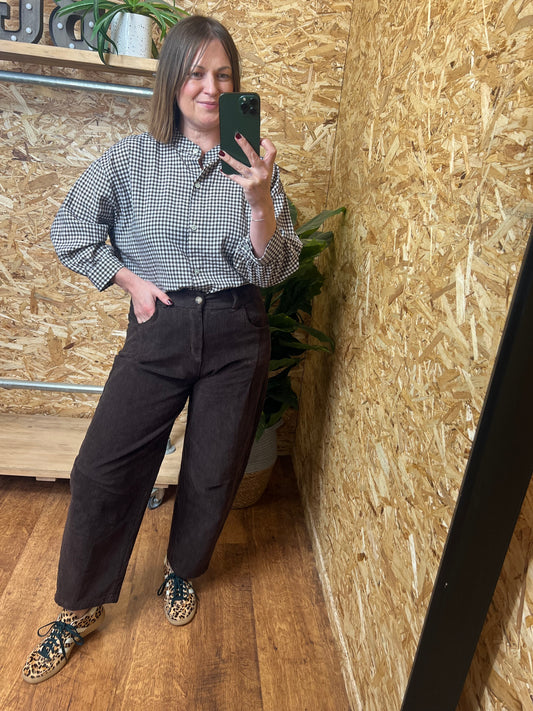 Cord Barrel Leg Trousers
