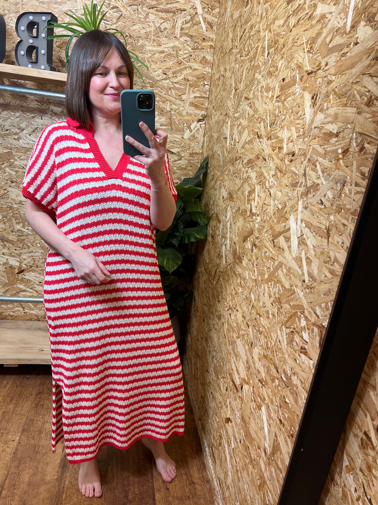 Crochet Stripe Dress - Red/Cream