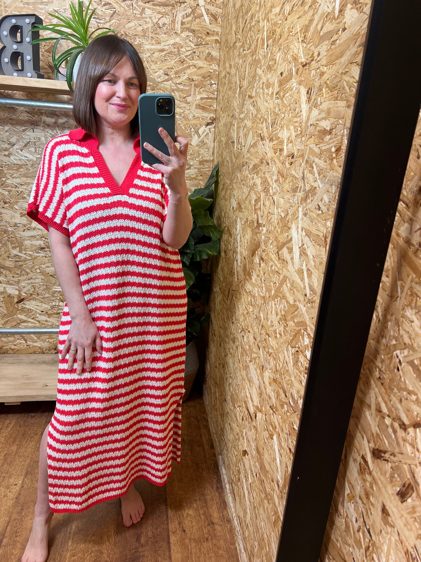 Crochet Stripe Dress - Red/Cream