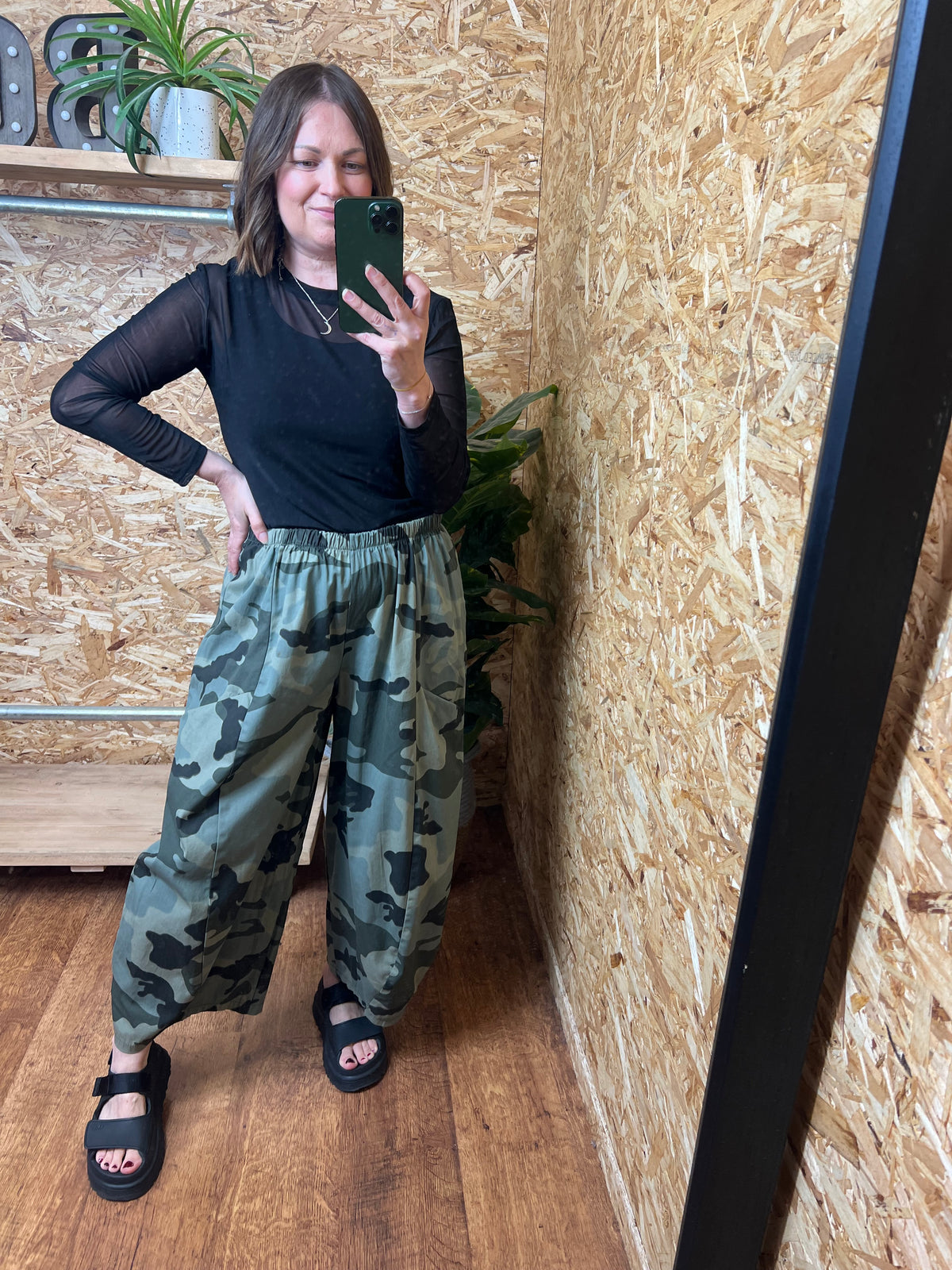 Camo Barrel Leg Trousers
