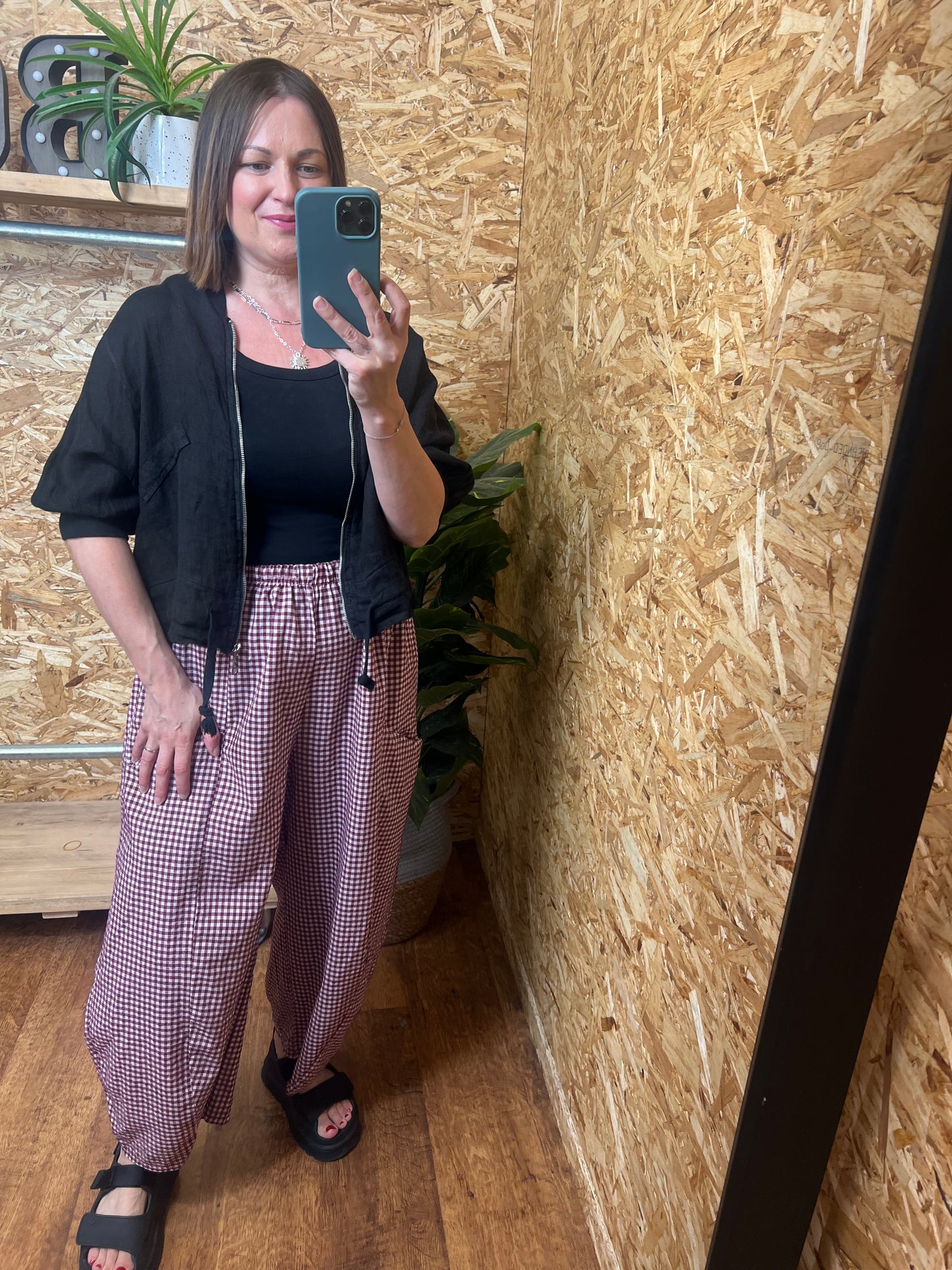 Gingham Barrel Leg Trousers
