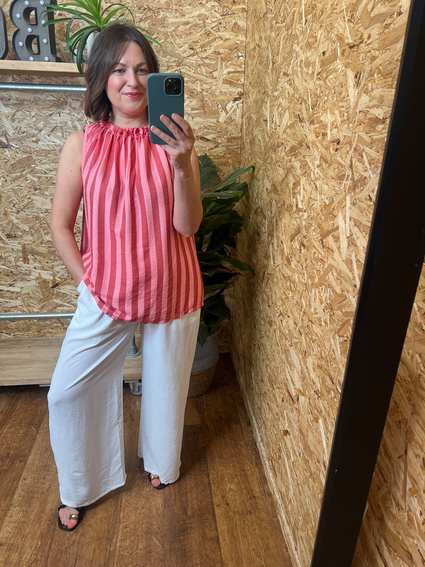 Stripe Ruffle Neck Top