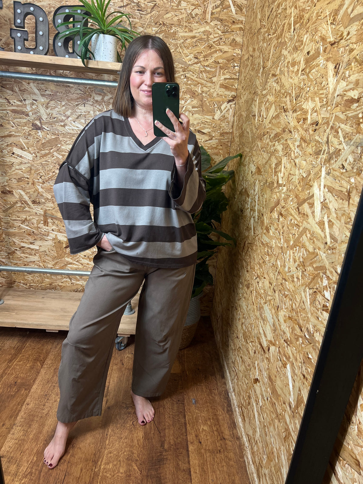 Oversized Striped V Neck