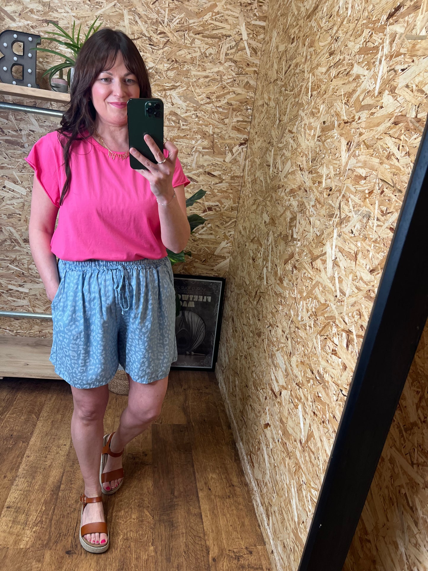 Leopard Chambray Shorts