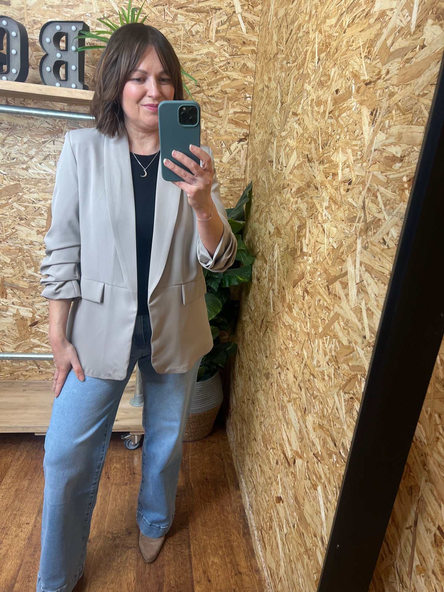 Mocha Ruched Sleeve Blazer