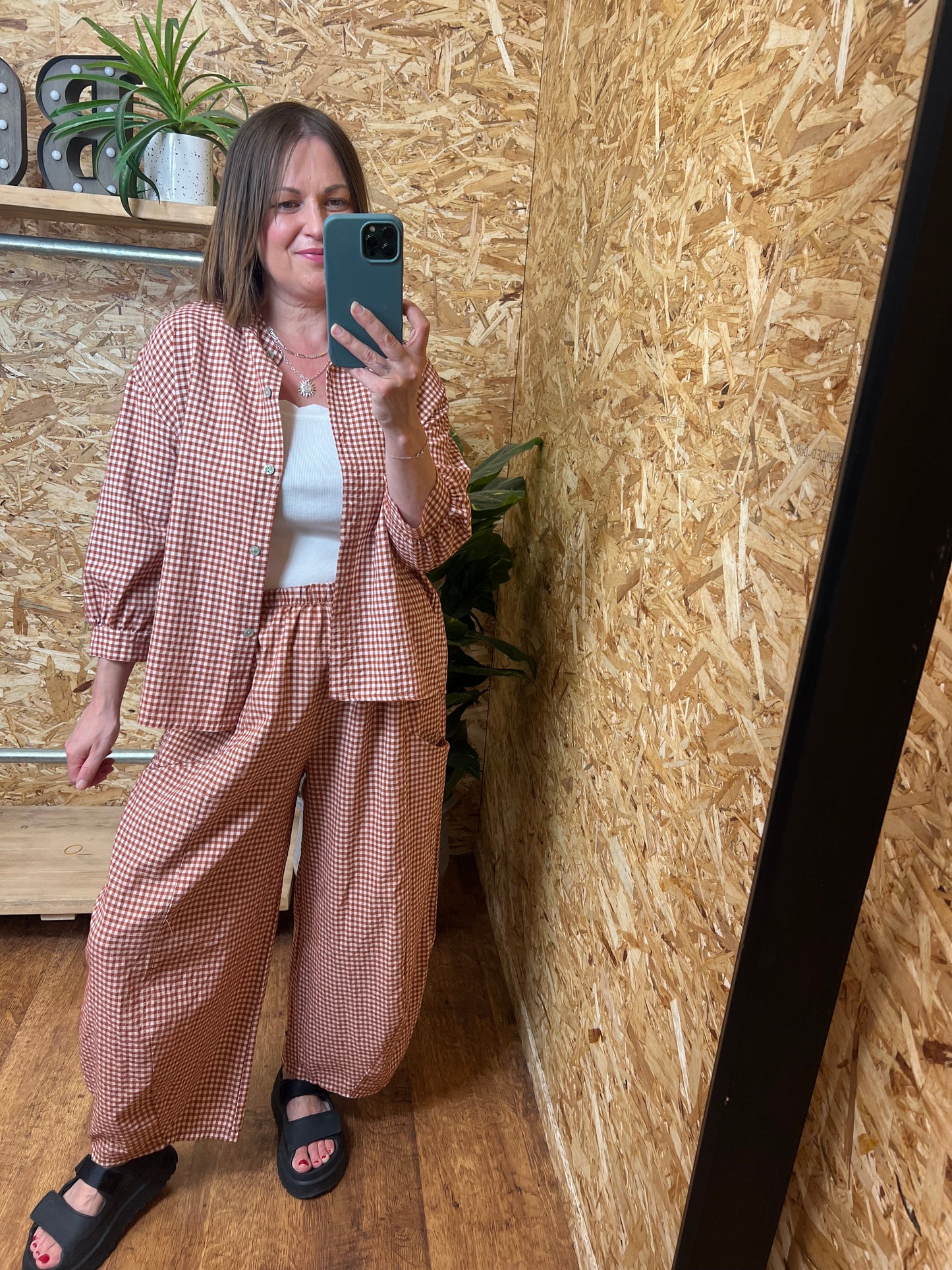 Gingham Barrel Leg Trousers
