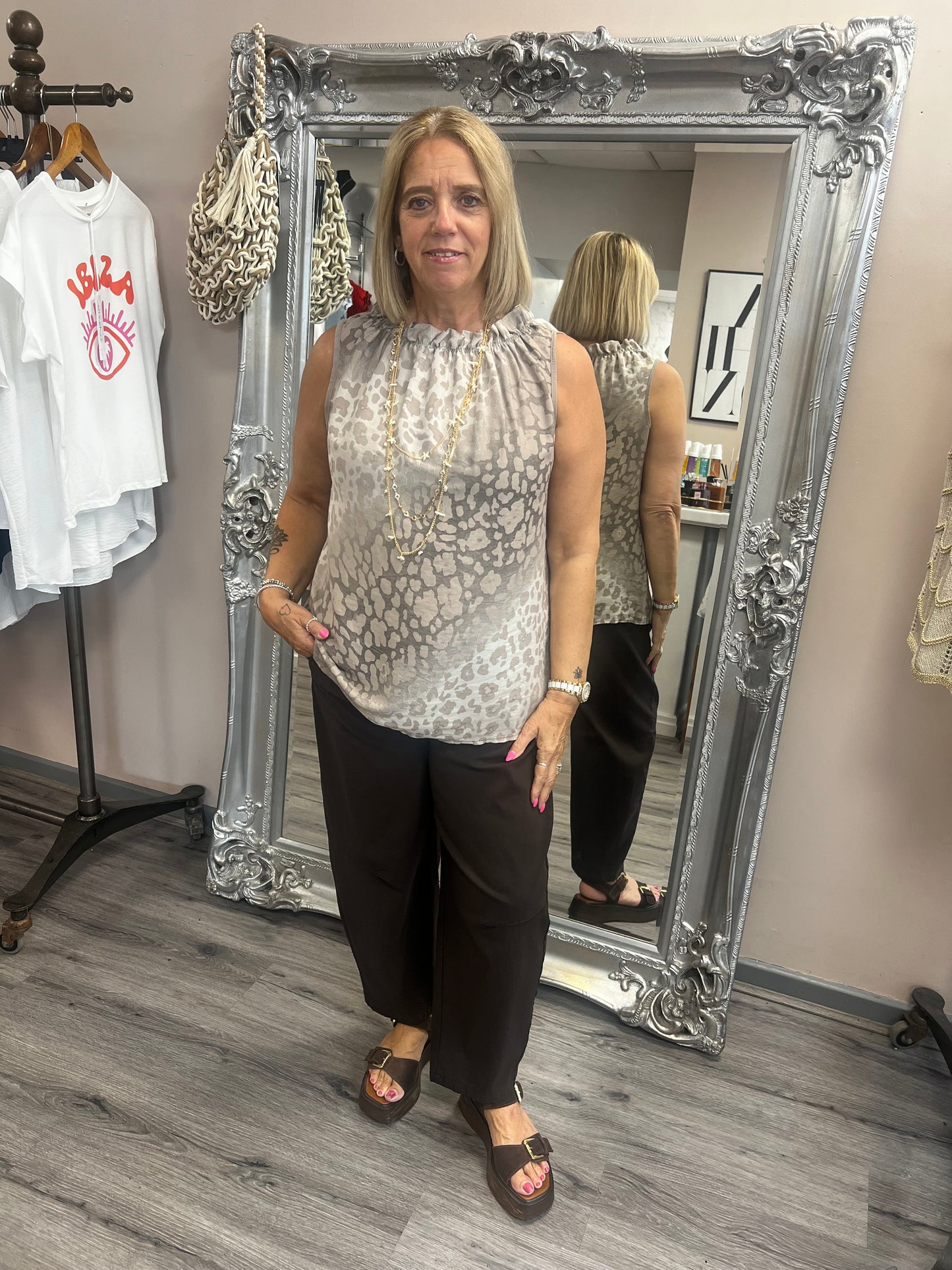 Leopard Ruffle Neck Top