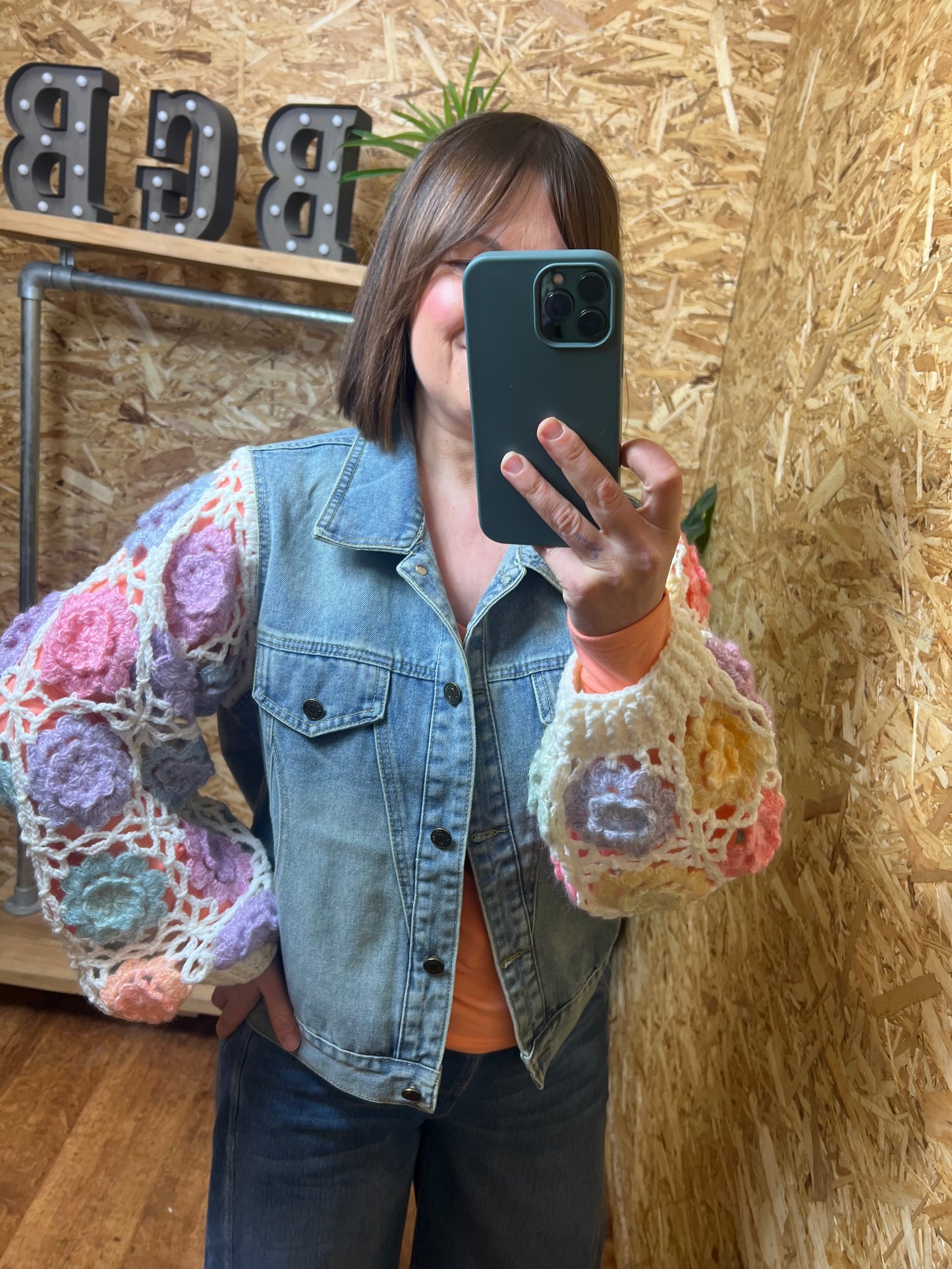 Crochet Sleeve Denim Jacket
