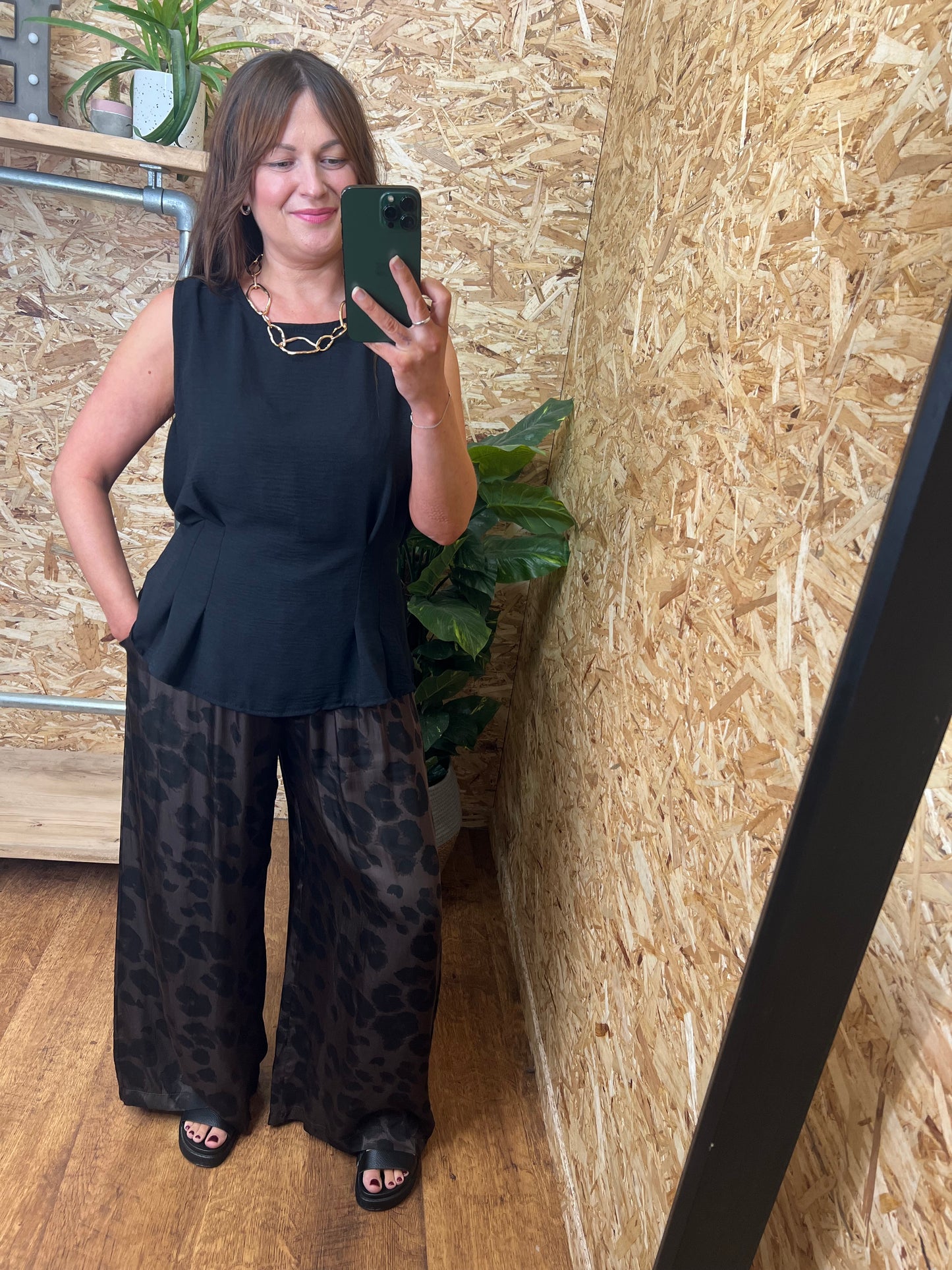 Silk Mix Leopard Trousers Chocolate