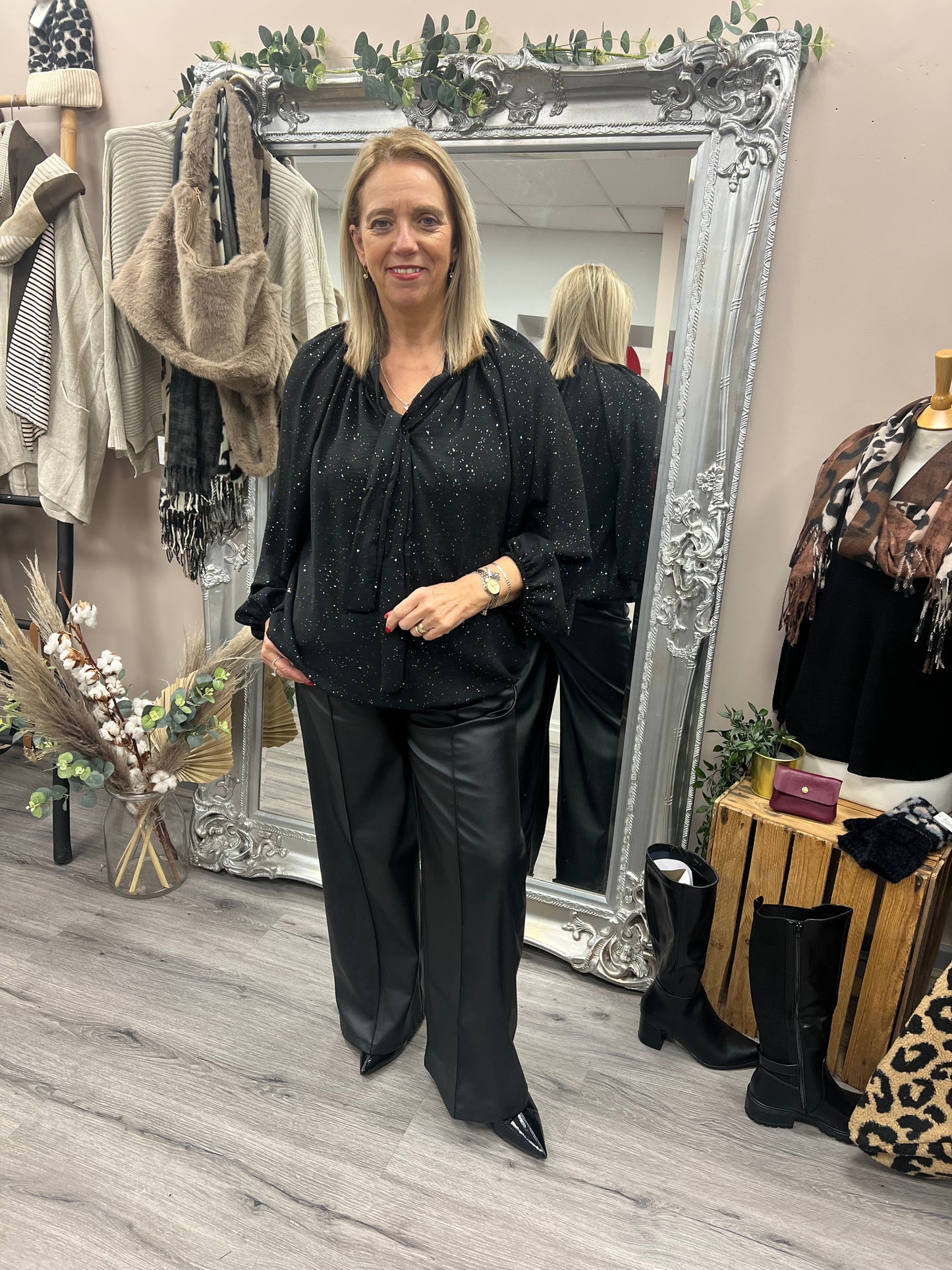 Seam Front Faux Leather Trousers