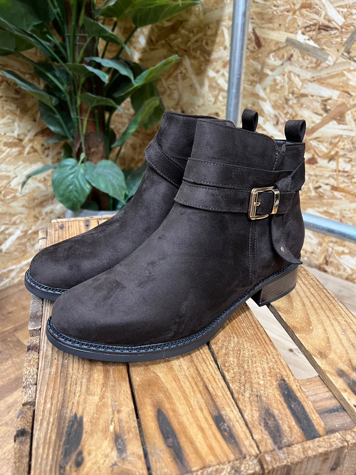 Faux Suede Ankle Boot Brown