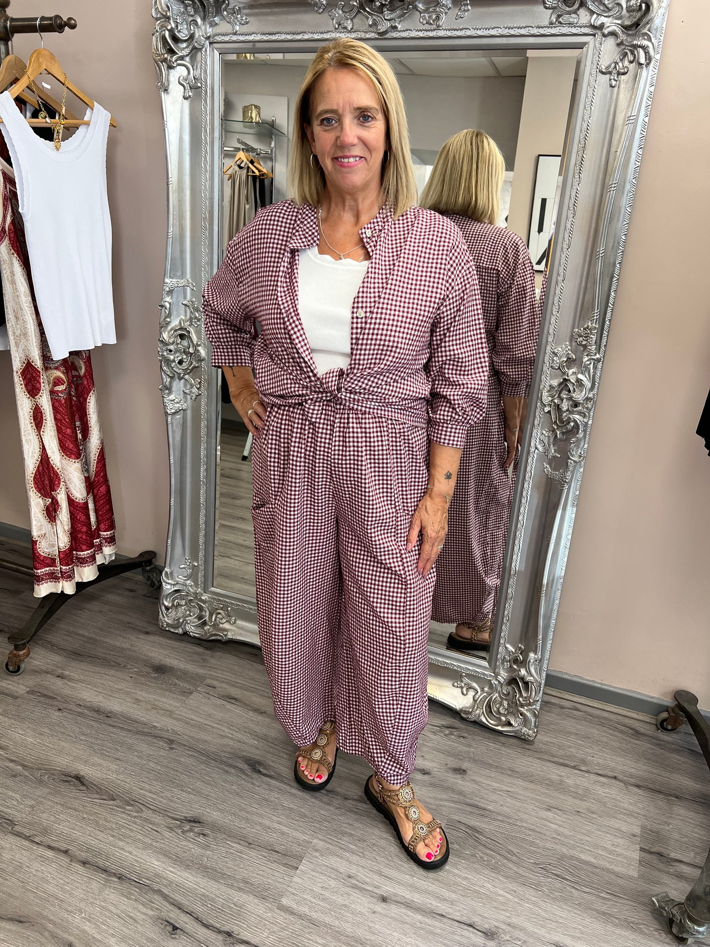 Gingham Barrel Leg Trousers