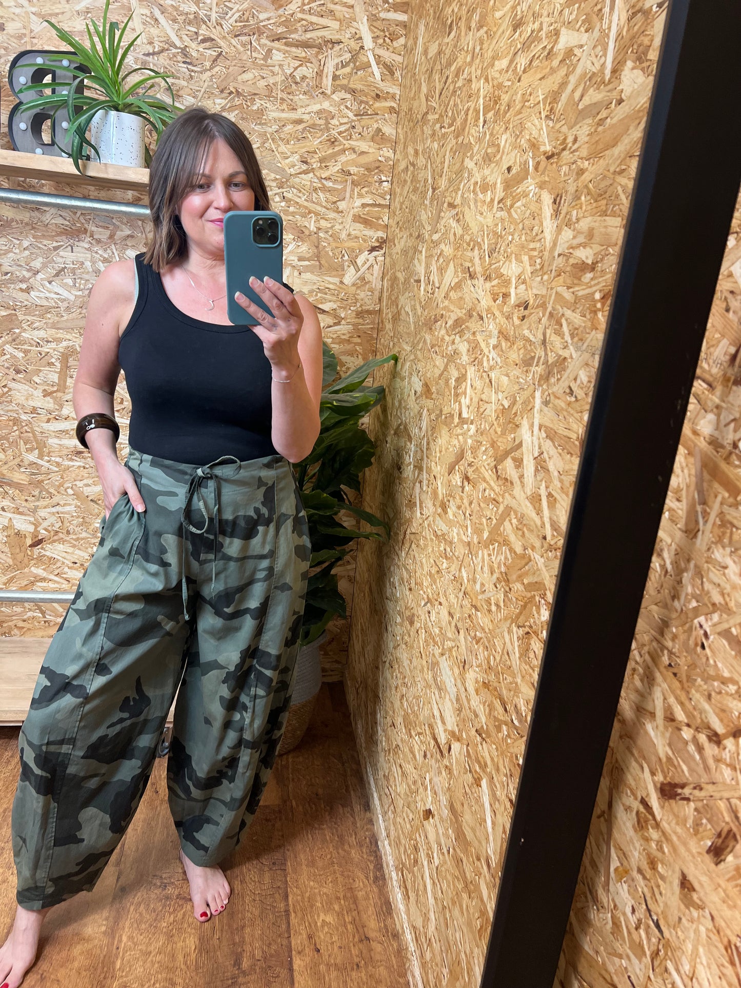 Camo Barrel Leg Trousers