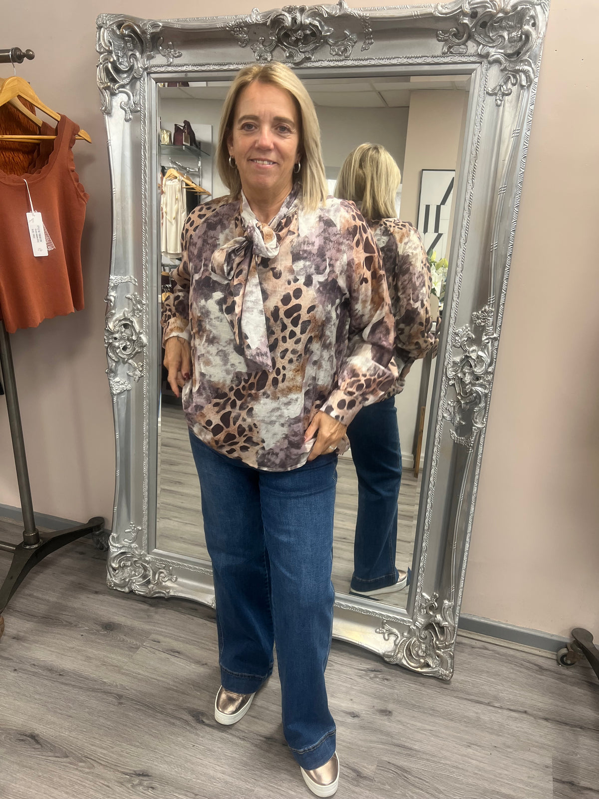 Animal Print Pussy Bow Blouse