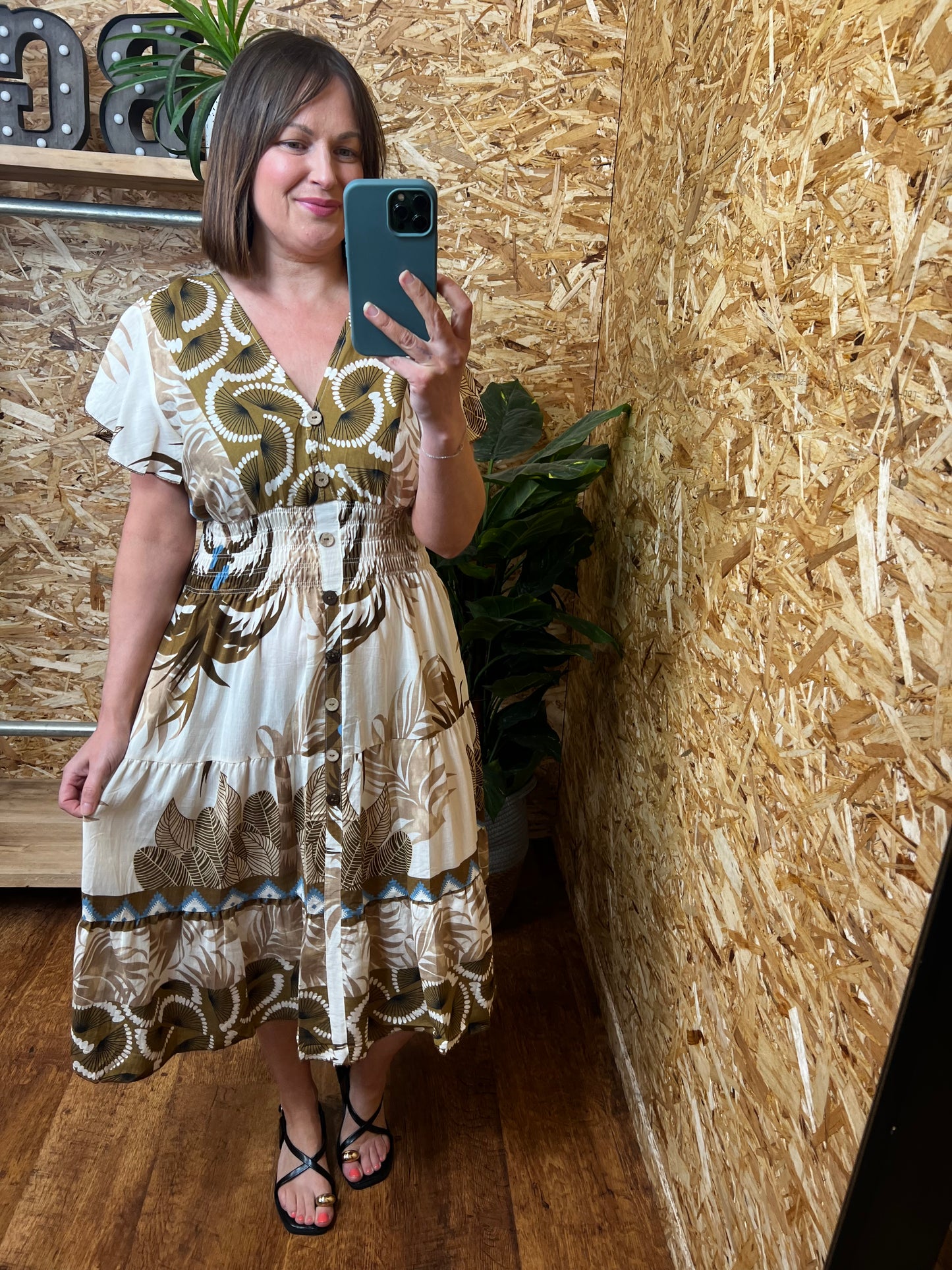 Fan Print Midi Dress