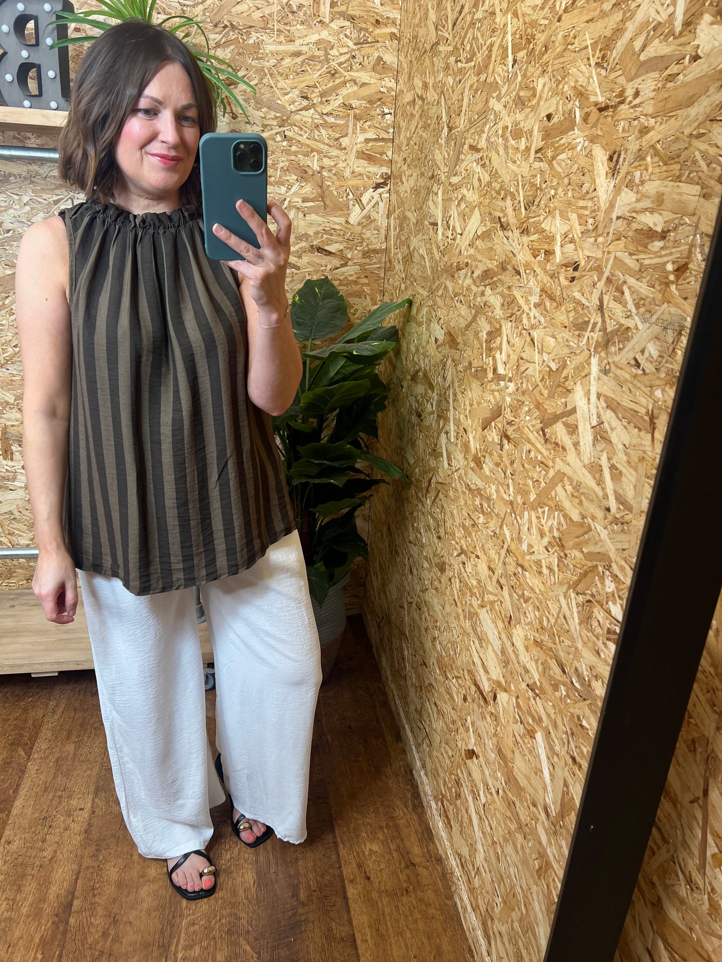 Stripe Ruffle Neck Top