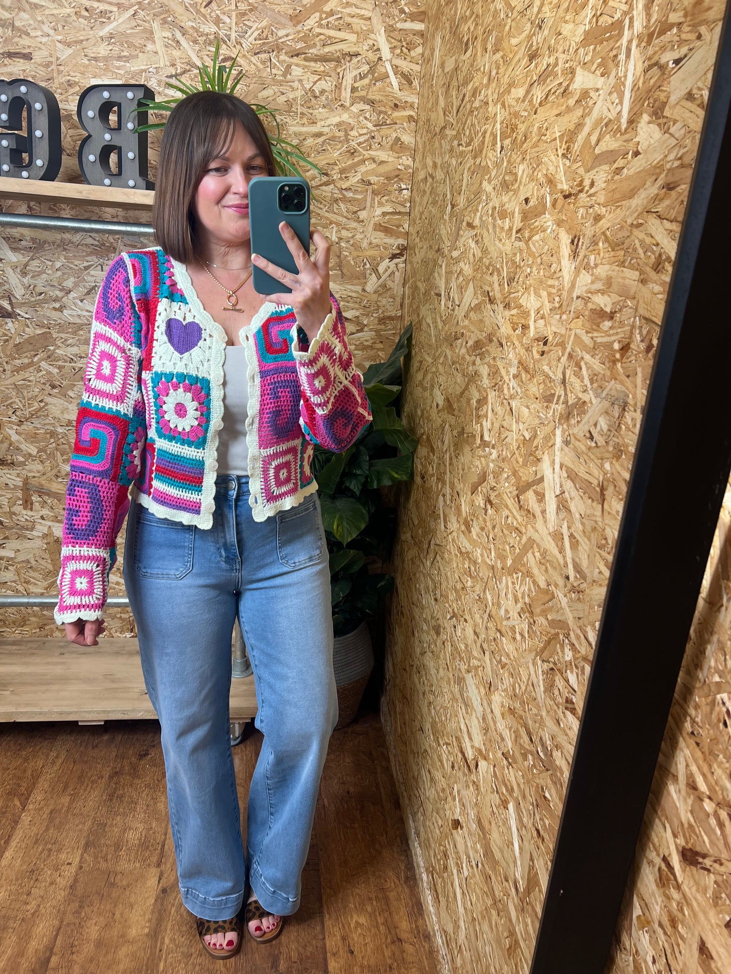 Smiley Heart Crochet Cardigan