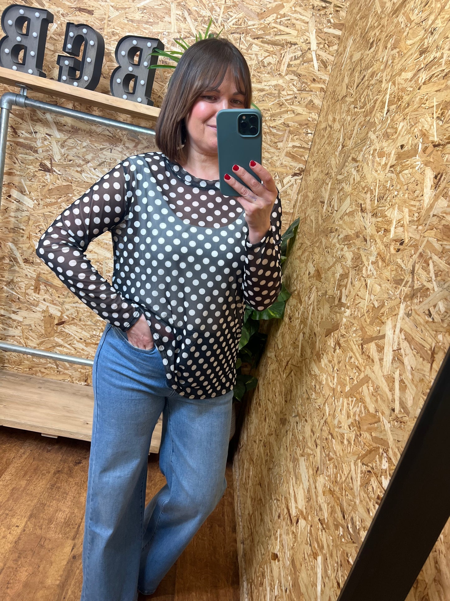 Polka Dot Mesh Top