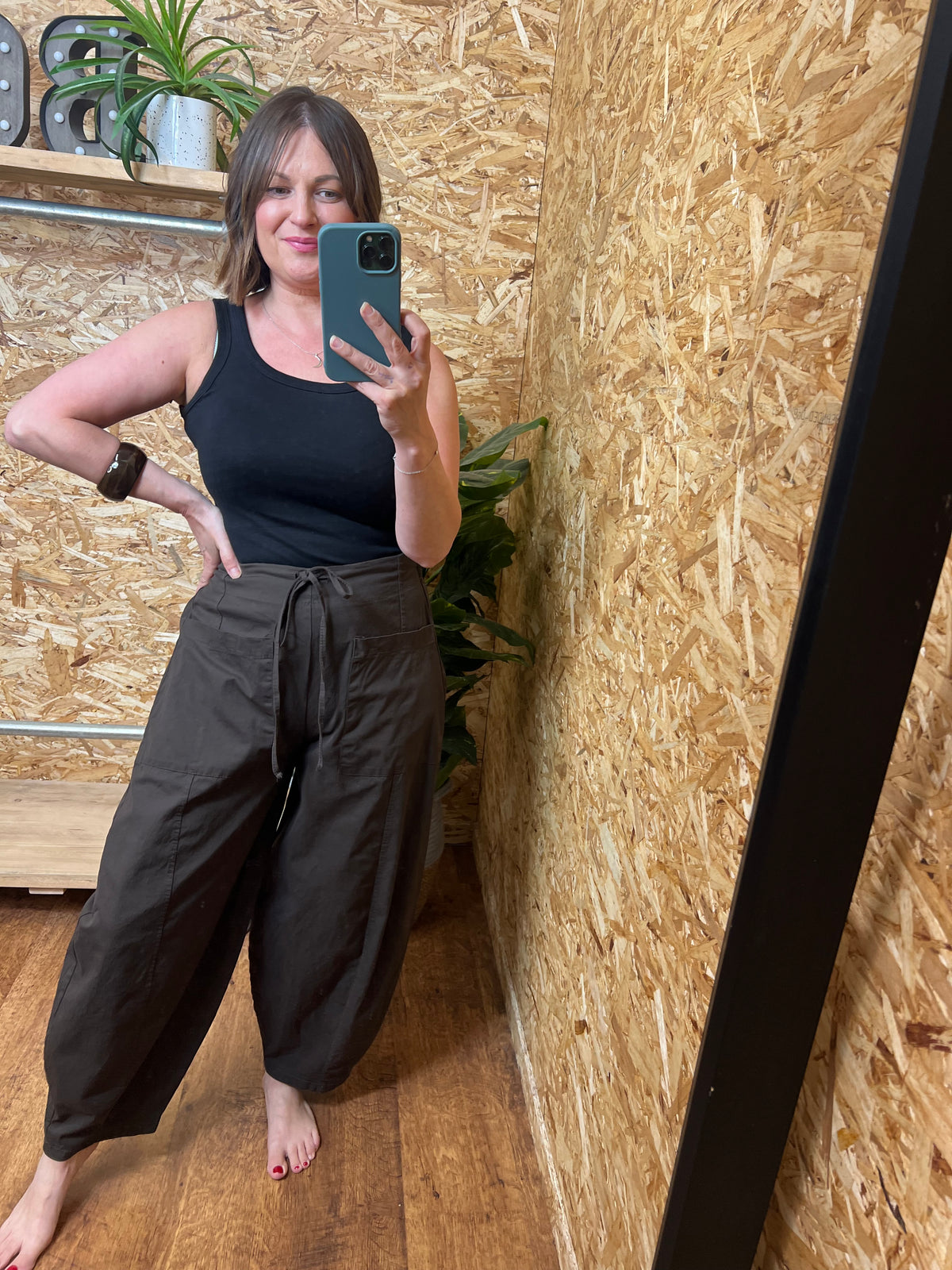 Cotton Tie Front Barrel Trousers