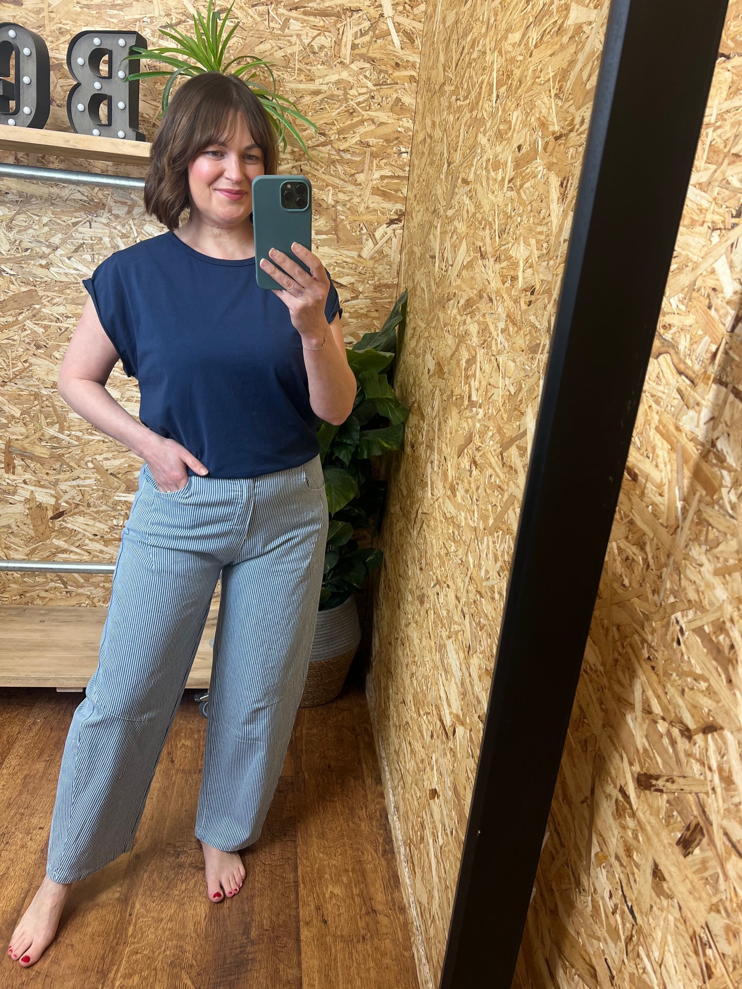 Stripe Denim Barrel Leg Trousers