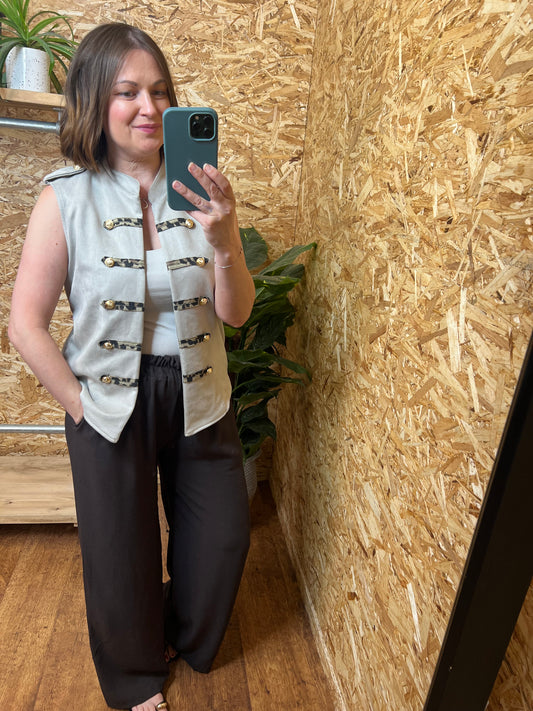 Leopard Detail Military Waistcoat
