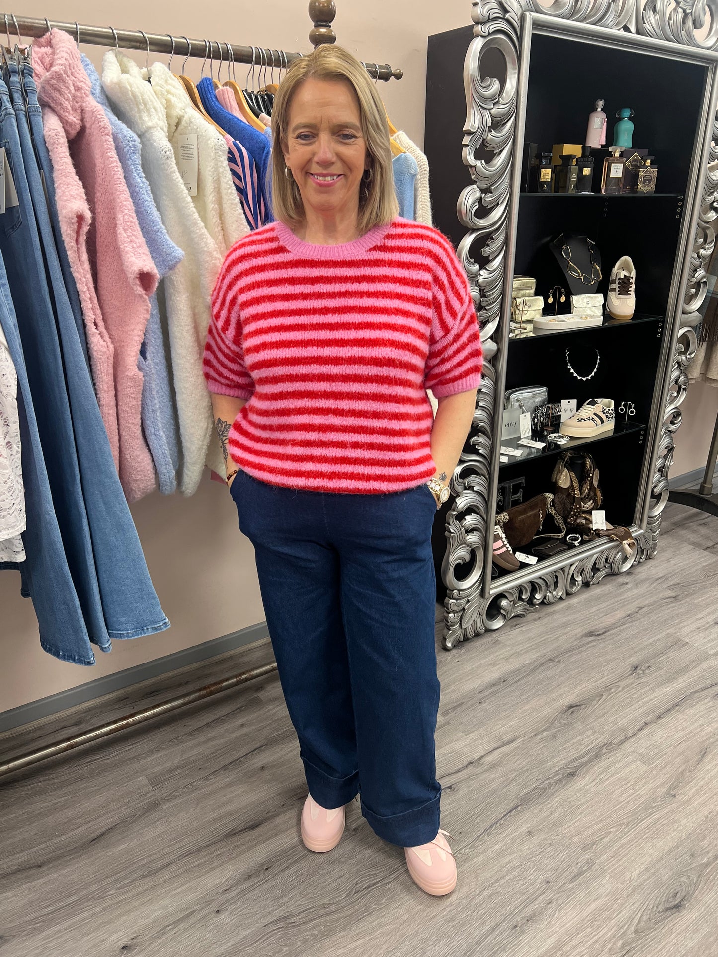 Short Sleeve Stripe Knit