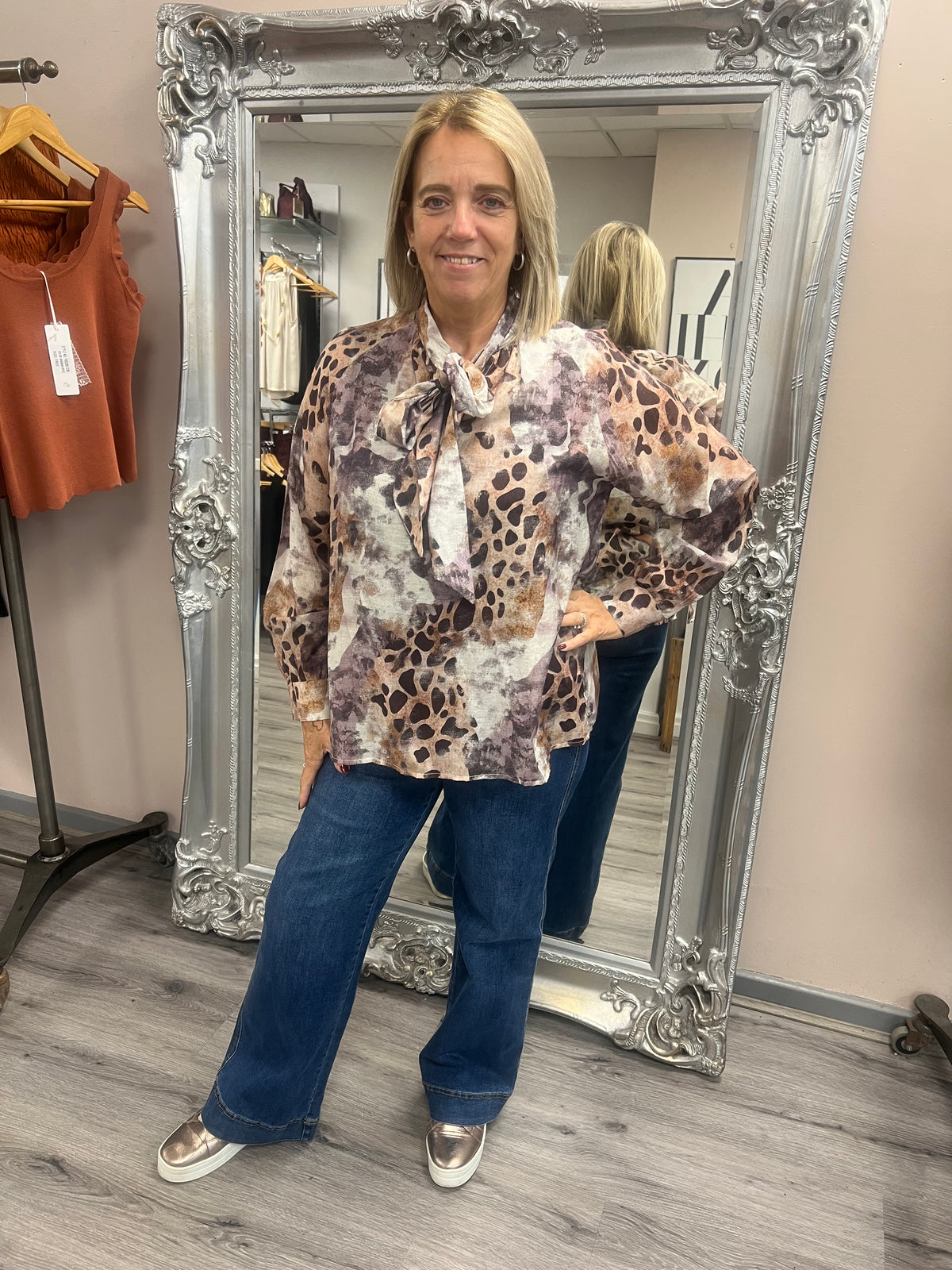 Animal Print Pussy Bow Blouse