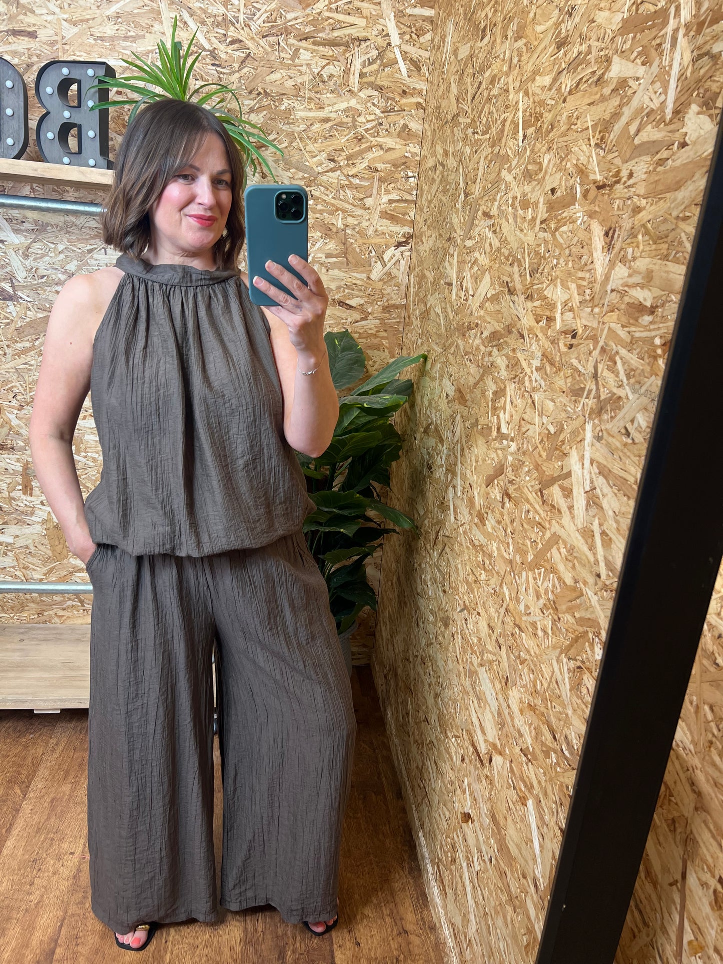 Crinkle Wide Leg Trousers