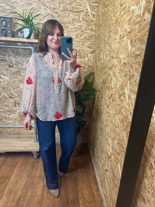 Coral Embroidered Shirt