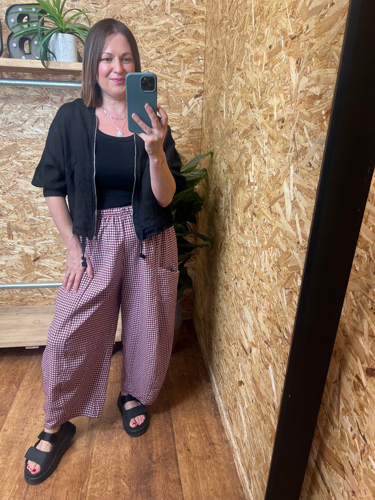 Gingham Barrel Leg Trousers