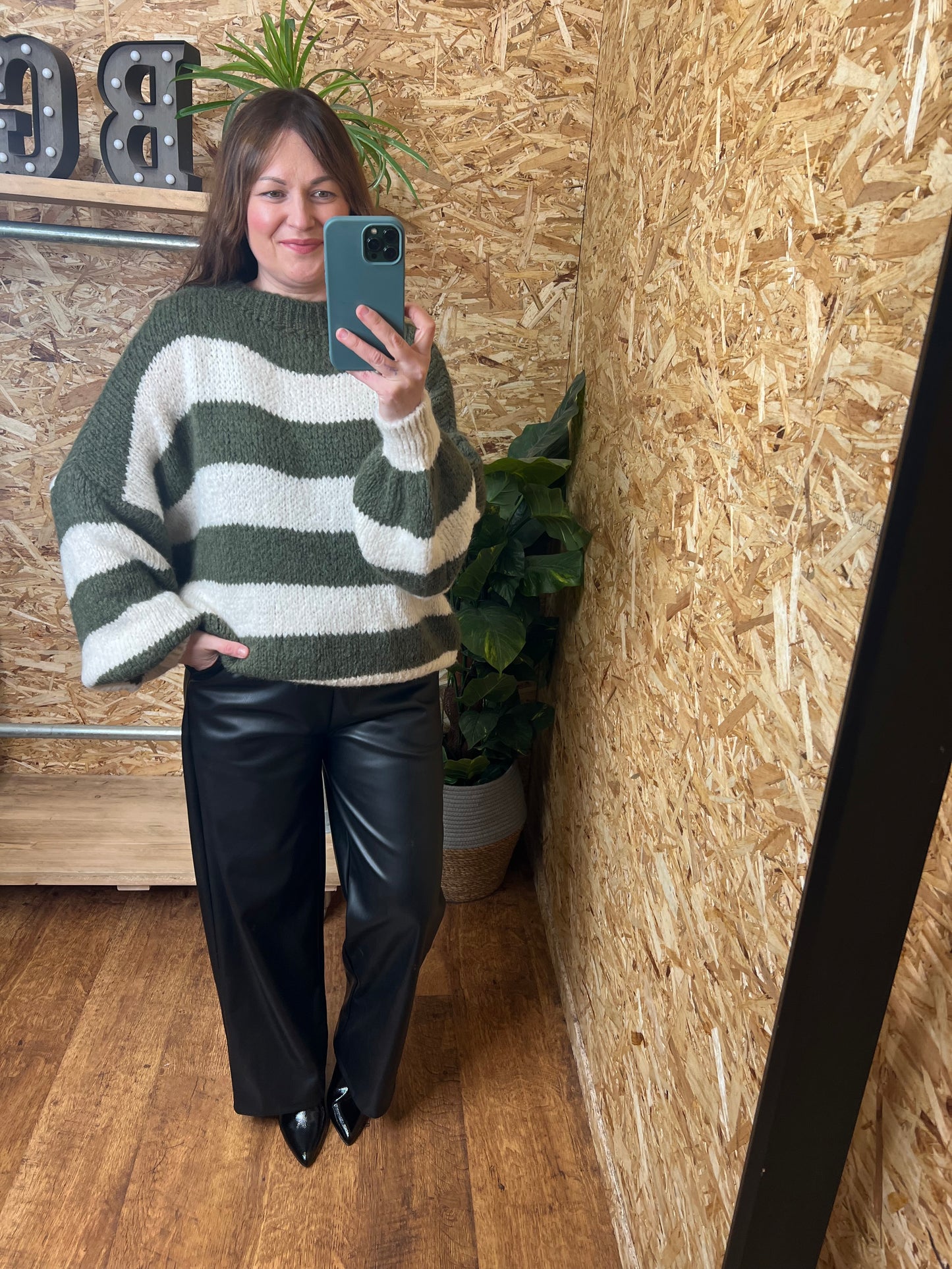 Stripe Balloon Sleeve Knit