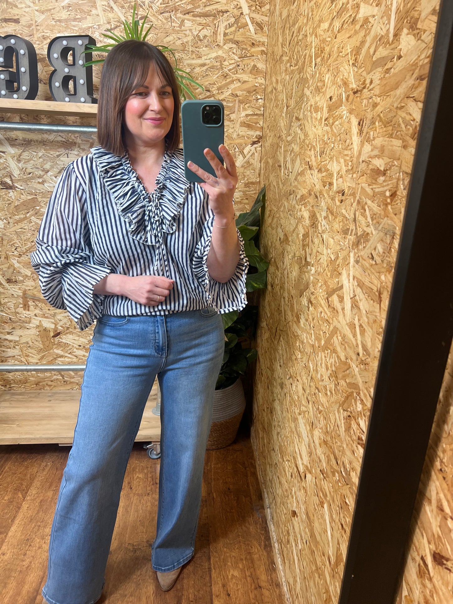 Navy Stripe Ruffle Shirt