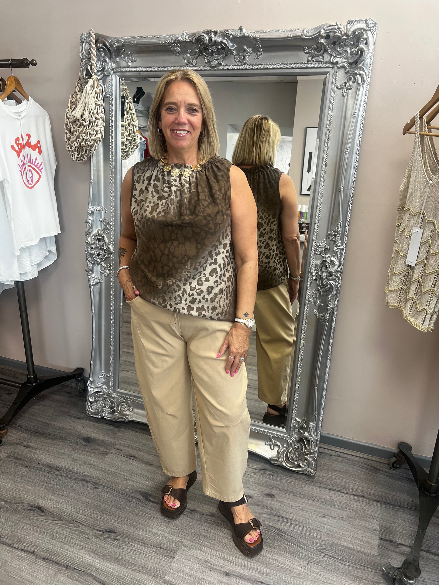 Leopard Ruffle Neck Top