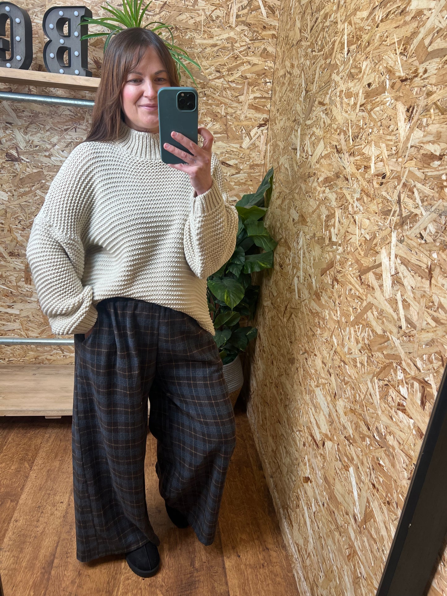 Checked Wide Leg Trousers