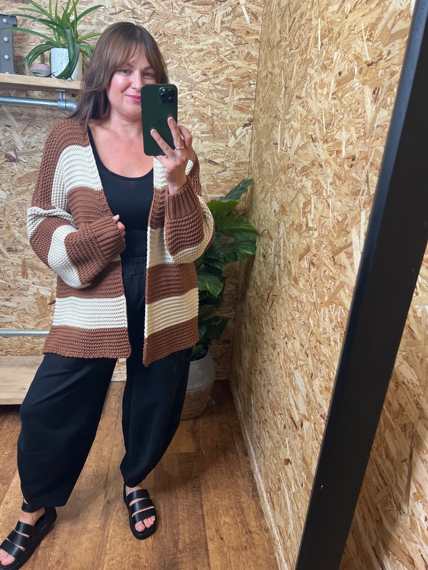 Chunky Stripe Cardigan - Chestnut/Cream