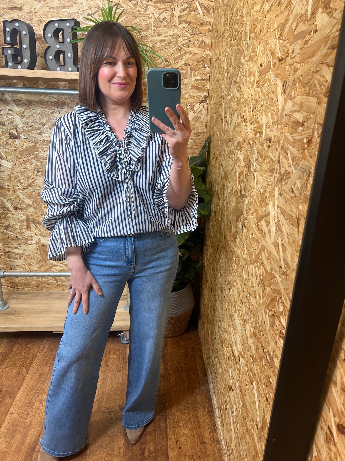 Navy Stripe Ruffle Shirt