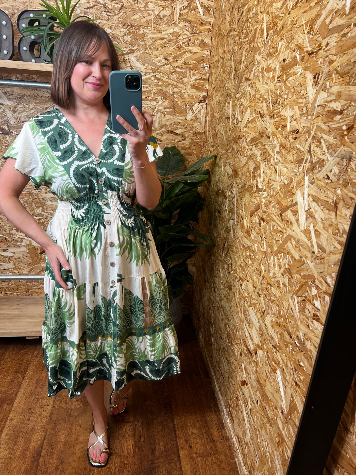 Fan Print Midi Dress