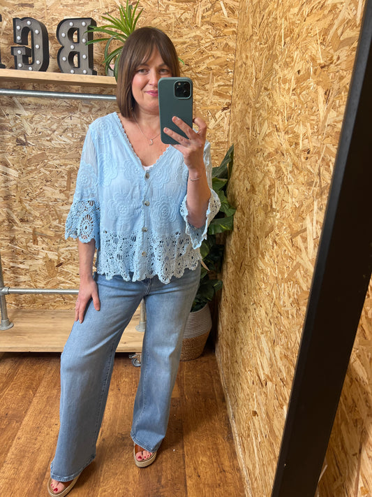 Flower Crochet Button Top