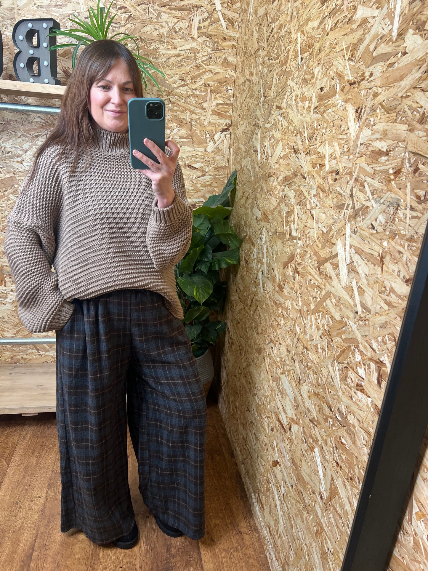 Checked Wide Leg Trousers