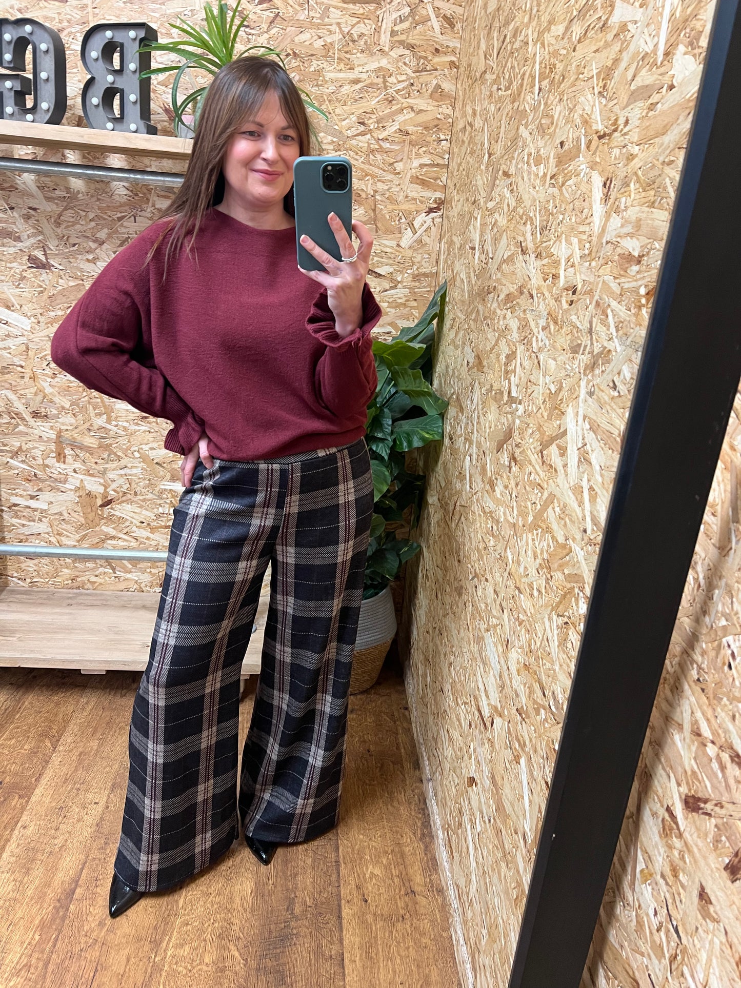 Checked Wide Leg Trousers