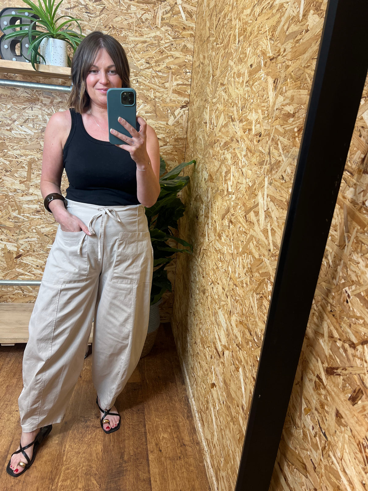 Cotton Tie Front Barrel Trousers