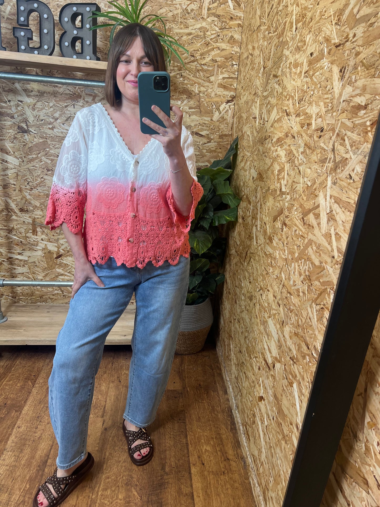 Ombre Crochet Button Top