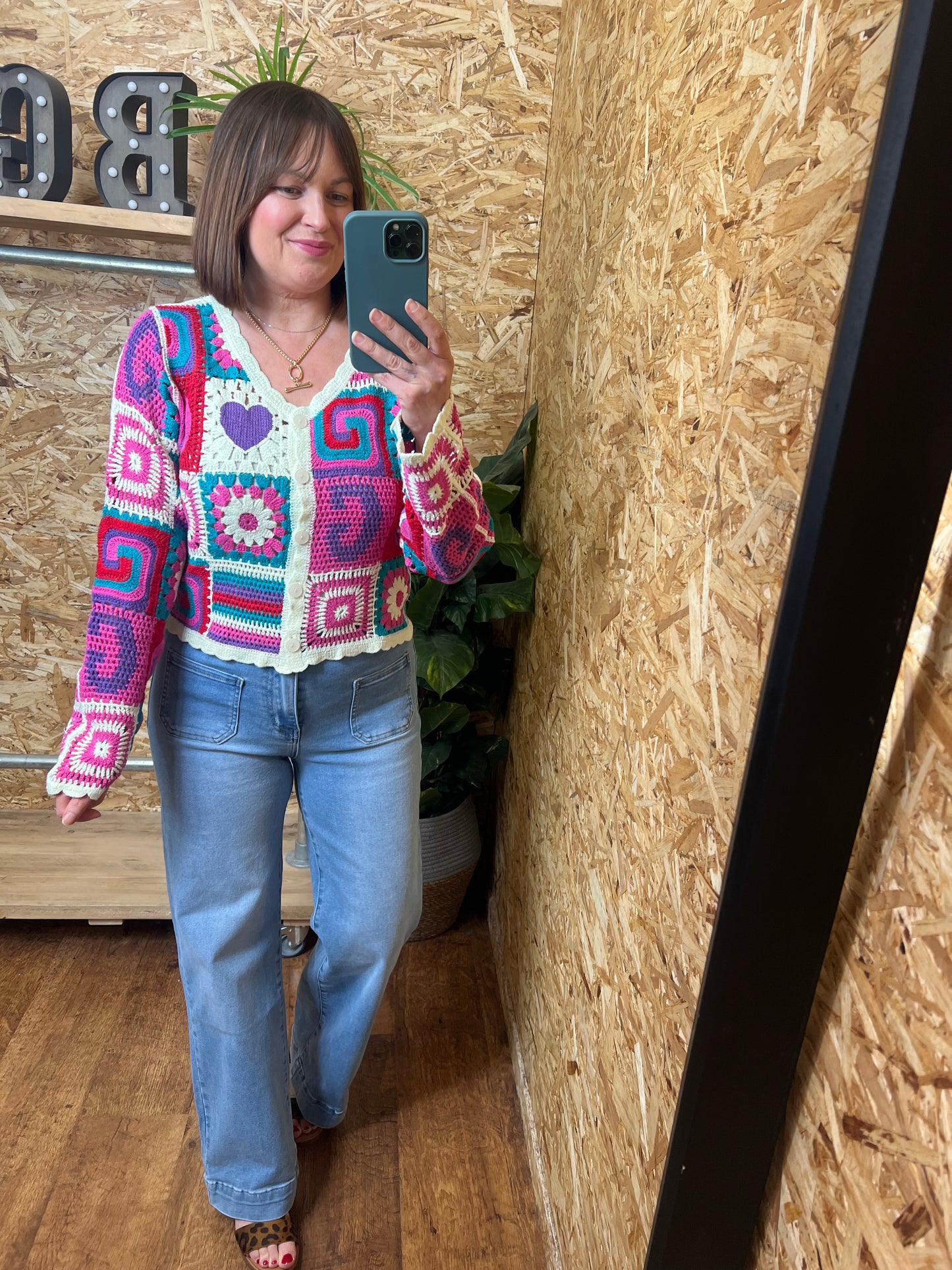 Smiley Heart Crochet Cardigan