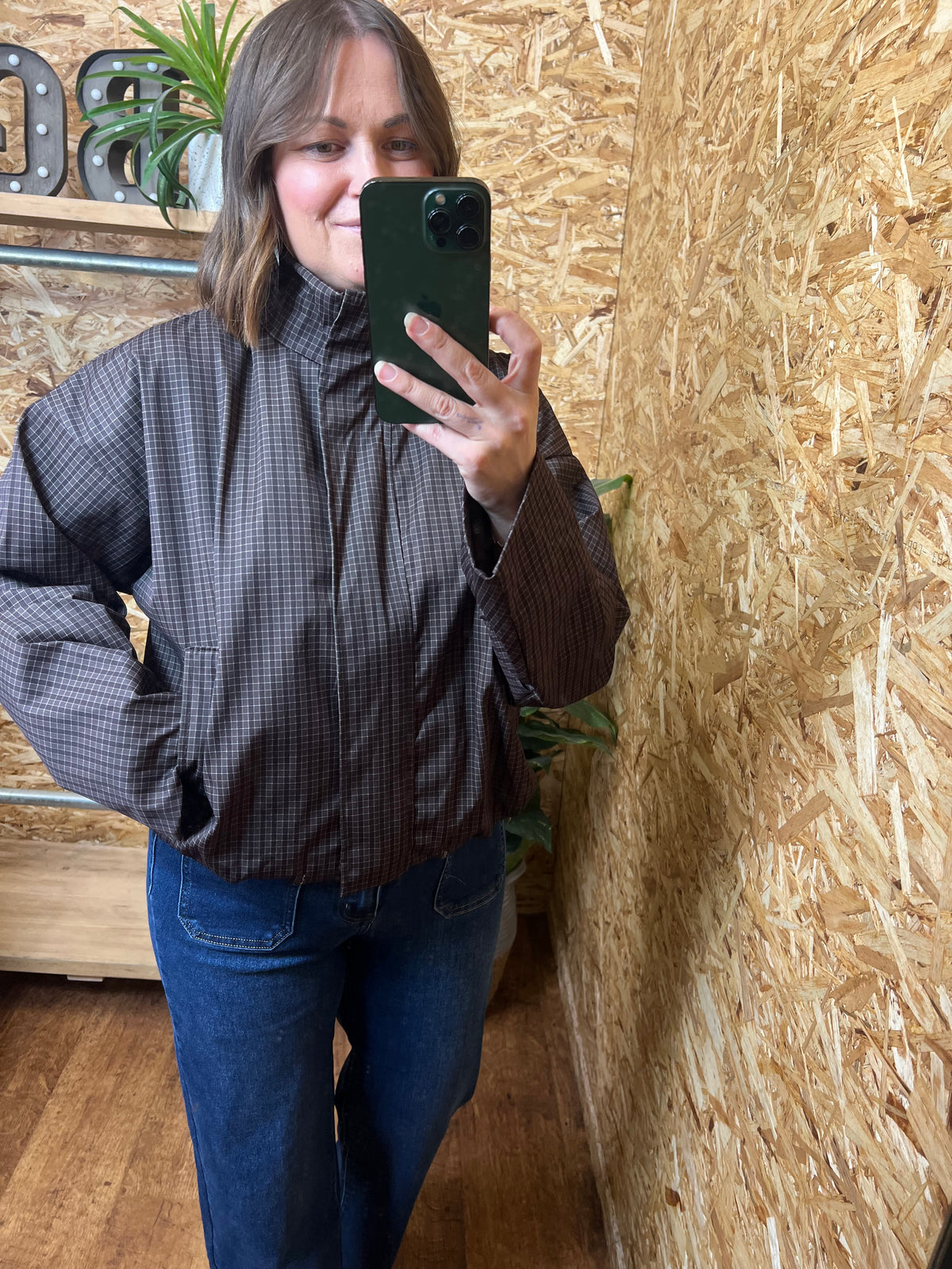 Short Checked Bomber Jacket
