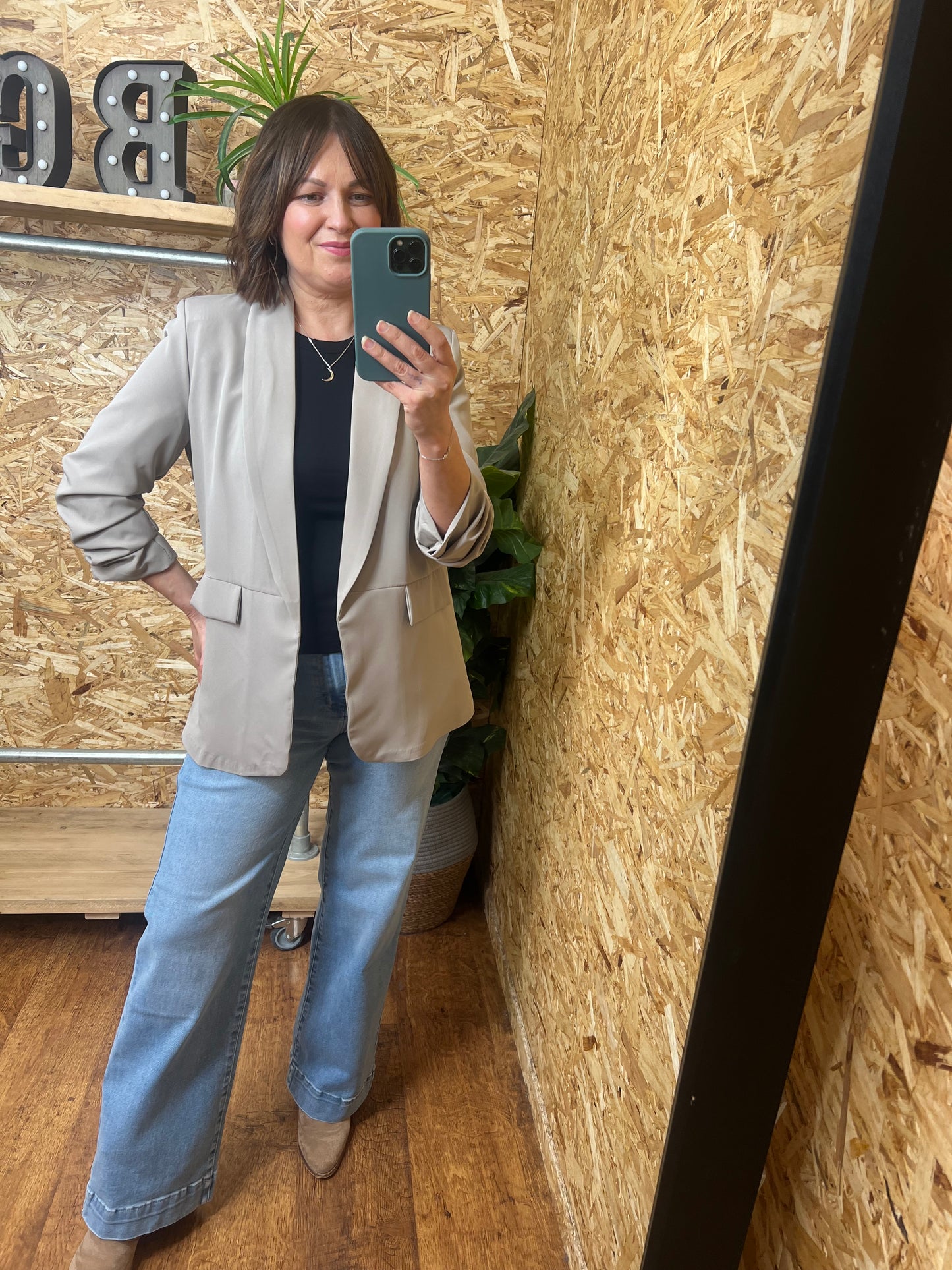 Mocha Ruched Sleeve Blazer