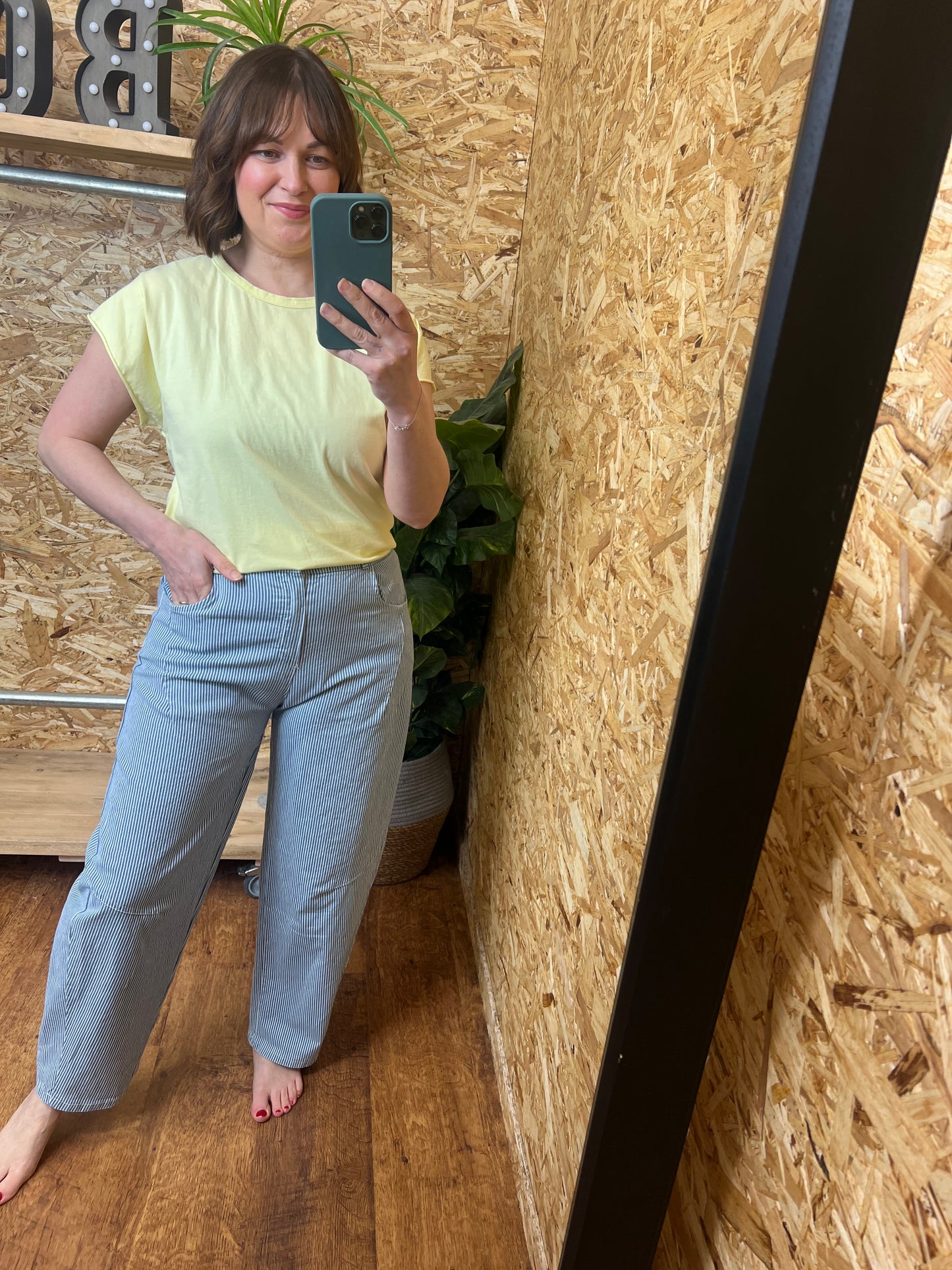 Stripe Denim Barrel Leg Trousers